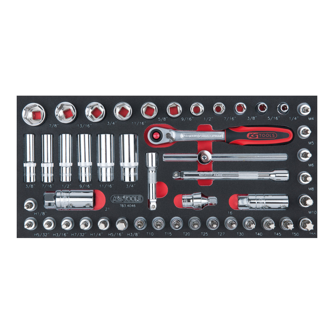 KS Tools SCS CHROMEplus 3/8" dopsleutelset, 46 stuks in 1/3 systeem insteek