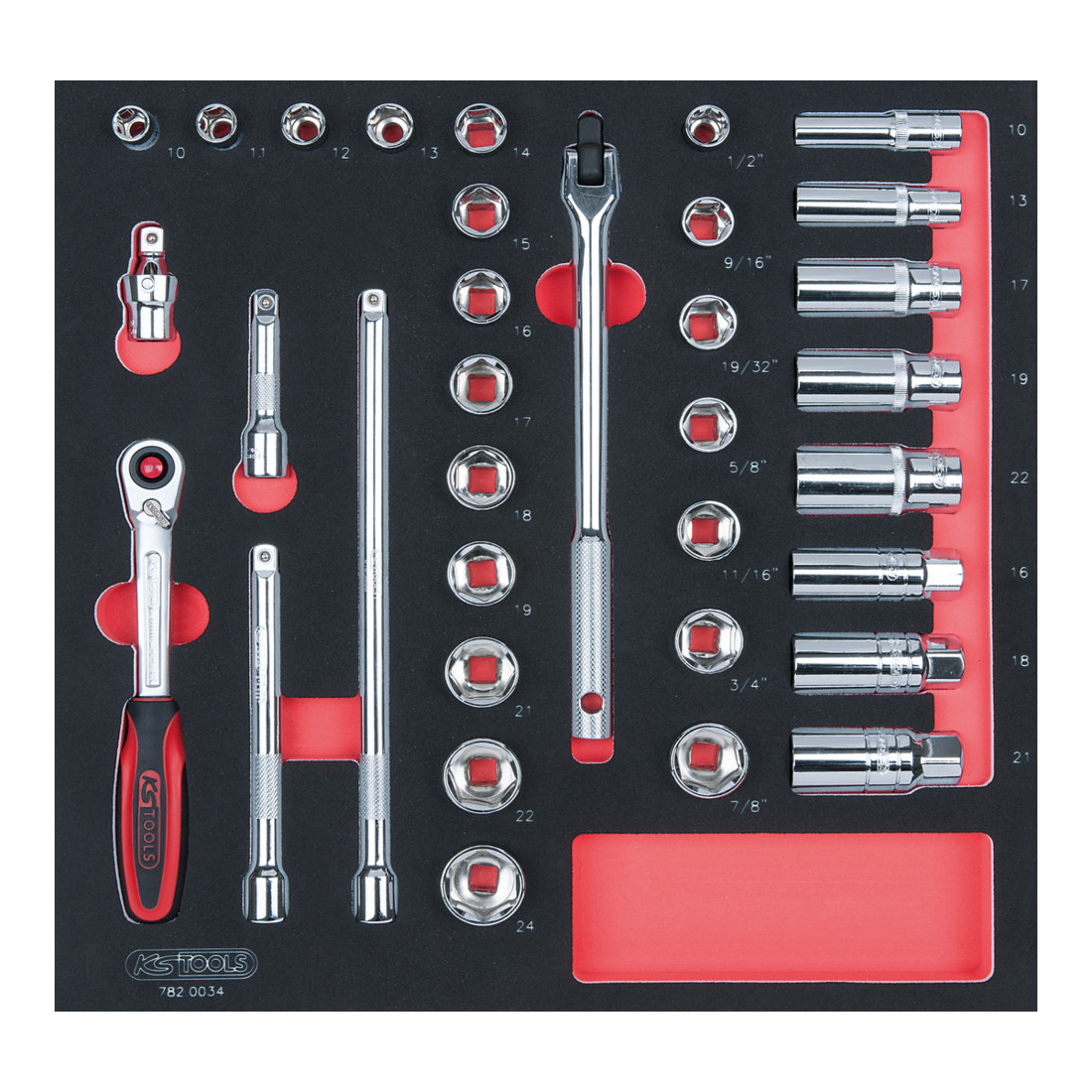 KS Tools SCS CHROMEplus 3/8" Module de douilles, 34 pcs., modules système 2/3