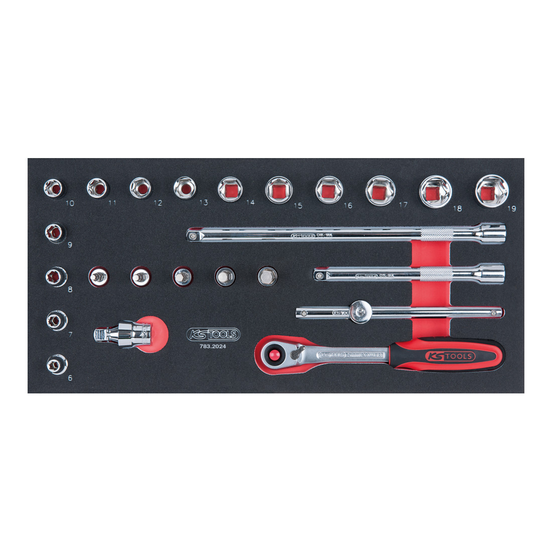 KS Tools SCS CHROMEplus 3/8" Steckschlüssel-Satz, 24-teilig in 1/3 Systemeinlage