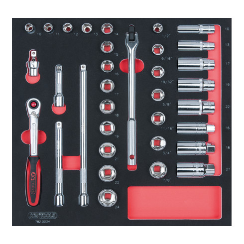 KS Tools SCS CHROMEplus 3/8" Steckschlüssel-Satz, 34-teilig in 2/3 Systemeinlage