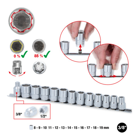 KS Tools Serie di bussole RESCUEpower 3/8", 13pz., 8-19mm