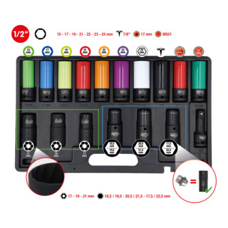 KS Tools Serie di bussole speciali 1/2" MASTER per collegamenti a vite, 17pz.