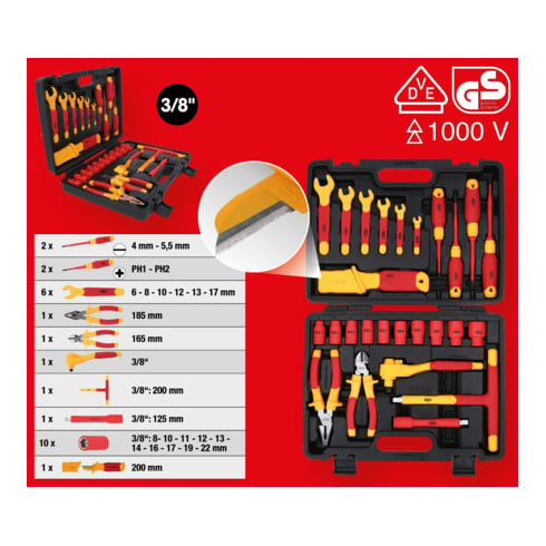 KS Tools Serie di utensili isolati per veicoli ibridi ed elettrici, 26pz.