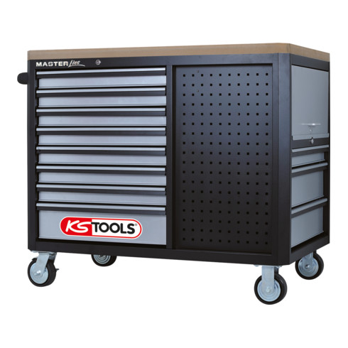 KS Tools Servante MASTERline avec 11 tiroirs, 1 porte et 2 etageres, noir-argent