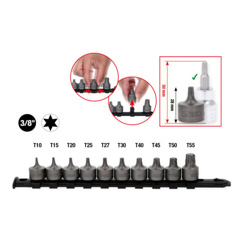 KS Tools Set bussole 3/8" per viti Torx, corta, 10pz., T10-T55