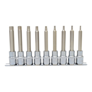 KS Tools Set bussole CHROMEplus 1/2" per bit TX, foro, lungo, 9pz.TB20-TB60