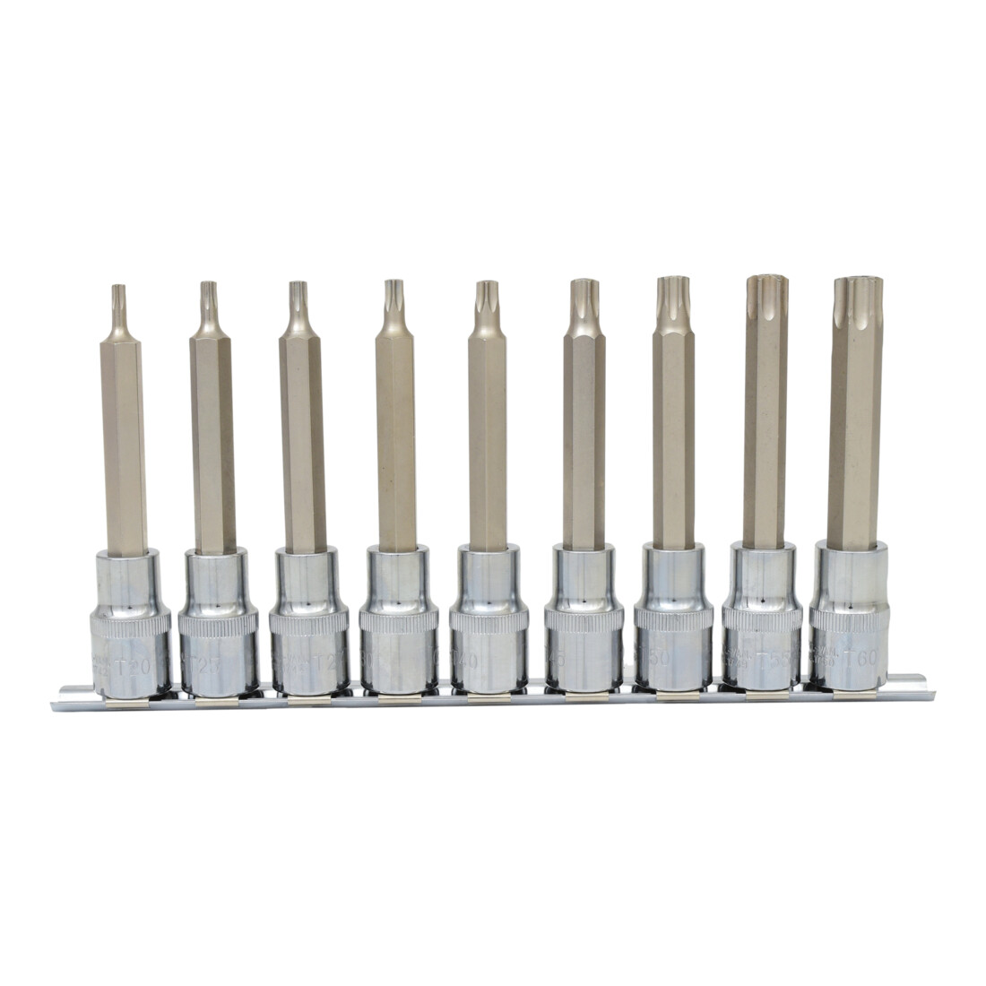 KS Tools Set bussole CHROMEplus 1/2" per bit TX, foro, lungo, 9pz.TB20-TB60