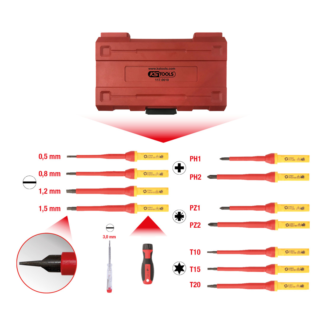 KS Tools Set cacciaviti VDE con lame a cambio rapido, 13pz.