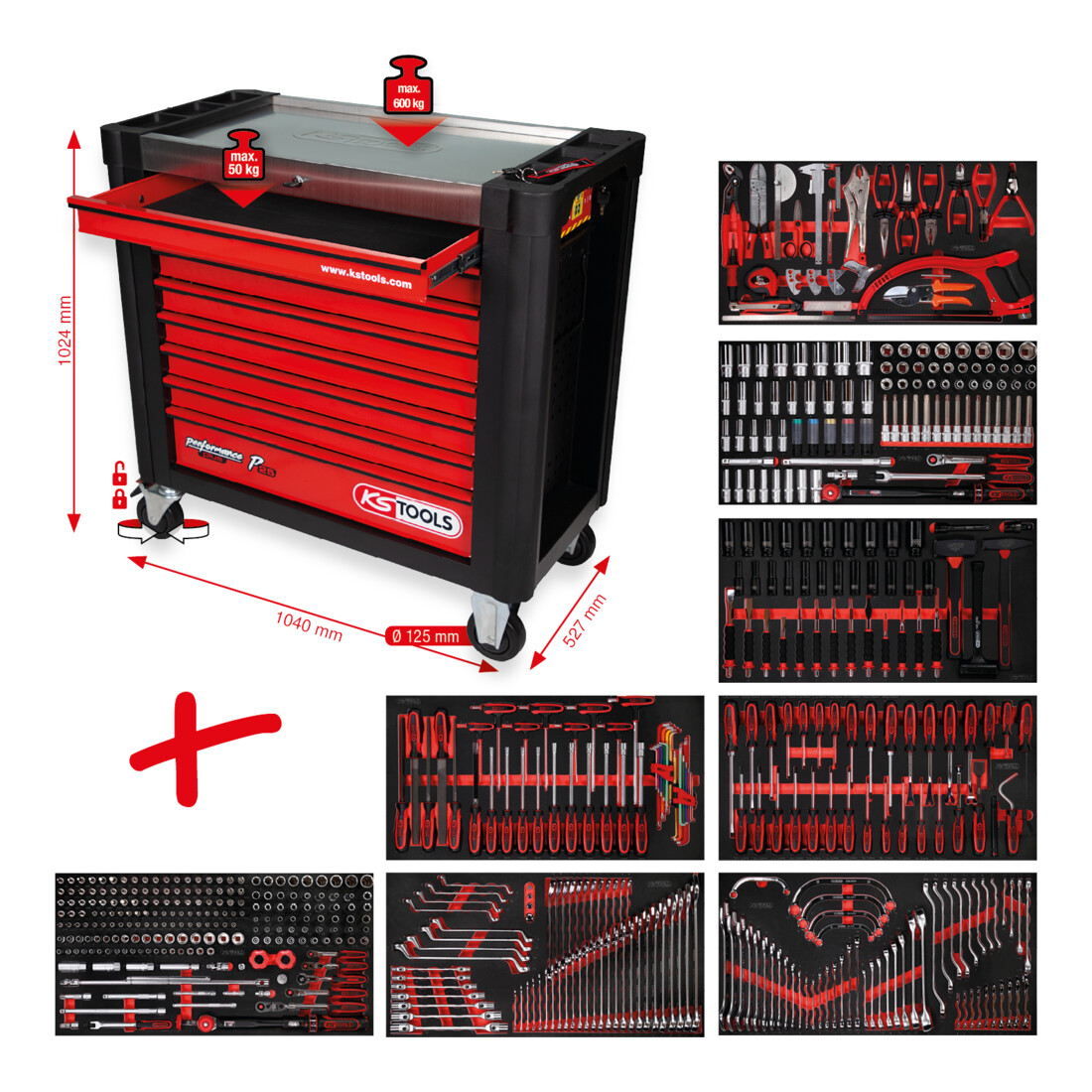 KS Tools Set carrello da officina Performanceplus P25, 564 utensili per 8 cassetti