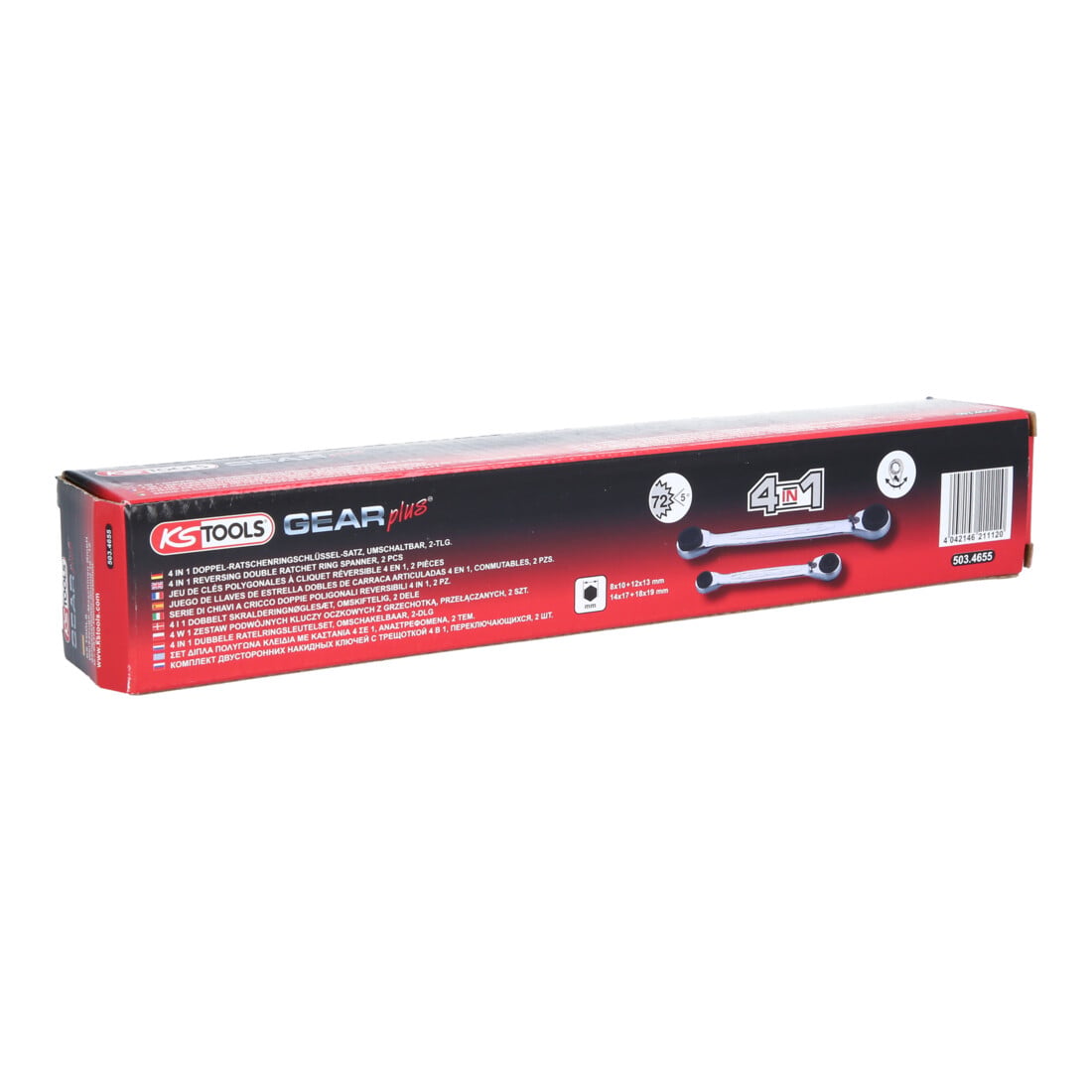 KS Tools Set chiavi a cricco doppie GEARplus 4in1 reversibili, 2pz. 8-19mm