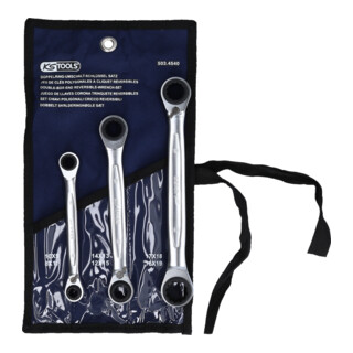 KS Tools Set chiavi a cricco doppie poligonali GEARplus, 4in1, reversibili, 3pz.