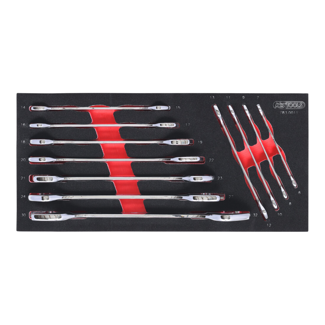 KS Tools Set chiavi a forchetta doppia SCS CHROMEplus, 11pz. in modulo 1/3