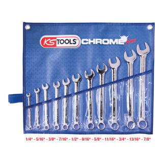 KS Tools Set chiavi combinate CHROMEplus, inclinate, 11pz. in pollici
