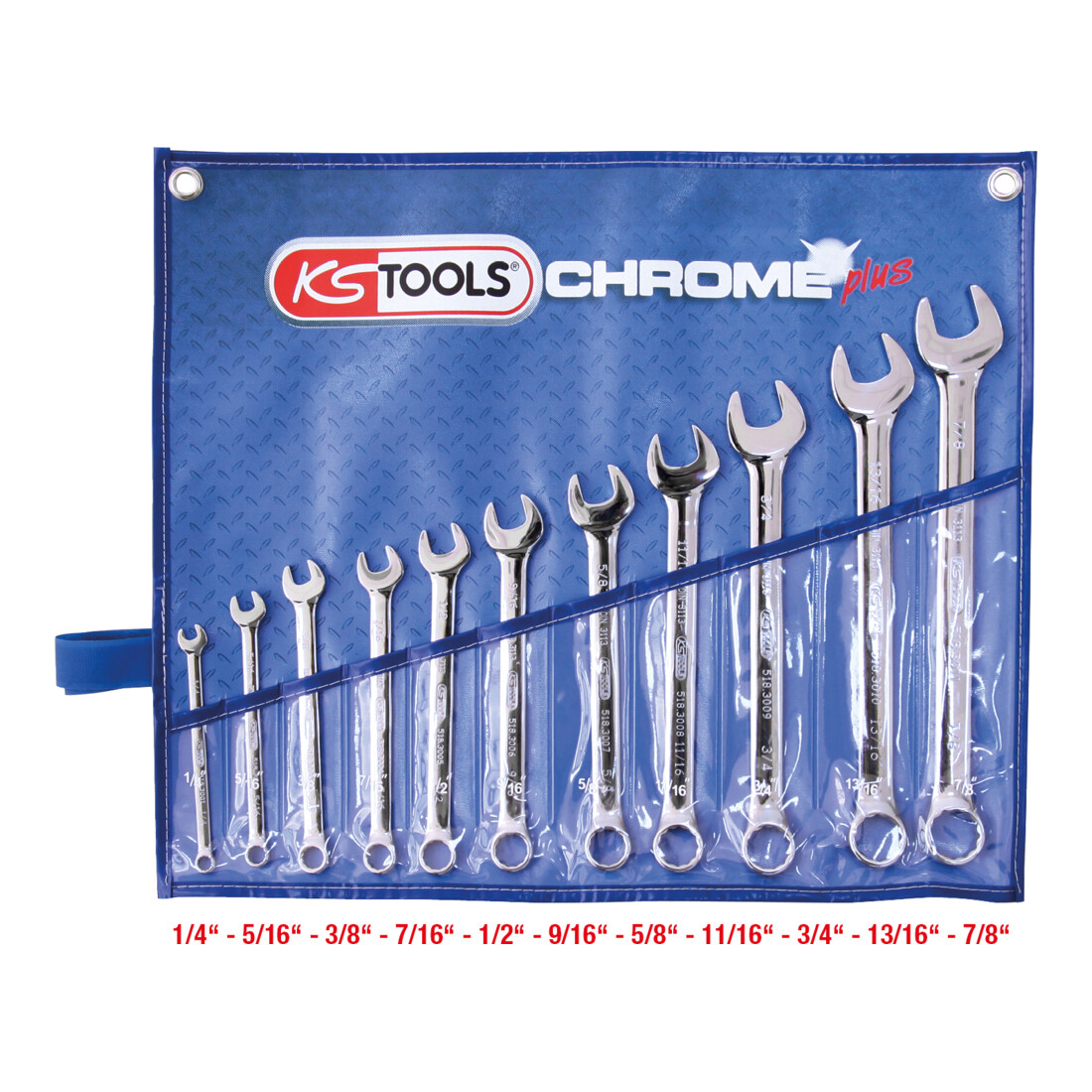 KS Tools Set chiavi combinate CHROMEplus, inclinate, 11pz. in pollici