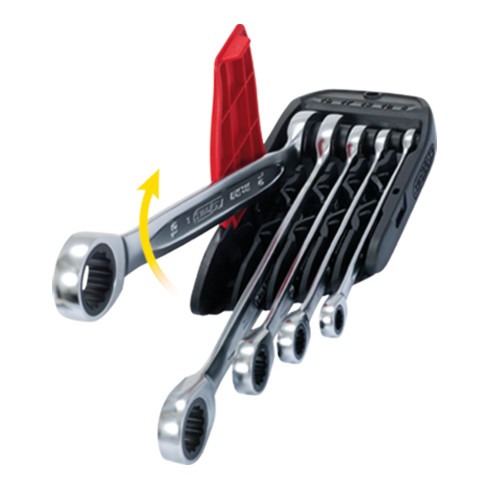KS Tools Set chiavi combinate DUO GEAR, meccanismo a cricco, 5pz., reversibile