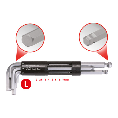 KS Tools Set chiavi maschio a esagono incassato, piegate 3in1, 8pz. lunghe, a sfera