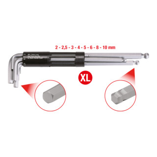 KS Tools Set chiavi maschio a esagono incassato, piegate 3in1, 8pz. XL, a sfera