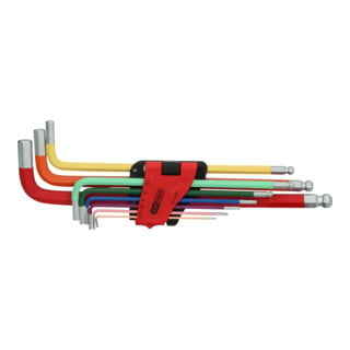 KS Tools Set chiavi maschio piegate esagonali, testa a sfera, extra lunga, 9pz.