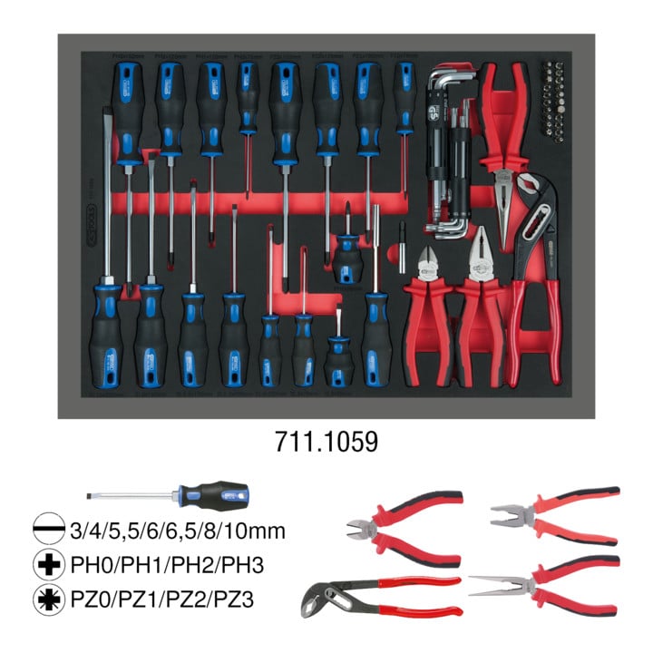 KS Tools set de pinces et de tournevis, 59 pièces en système 1/1