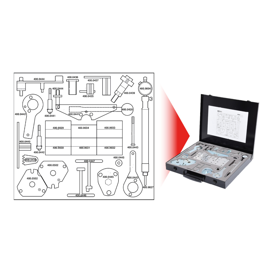 KS Tools Set di attrezzi per la regolazione del motore Alfa Romeo/Fiat/Lancia, 34pz.