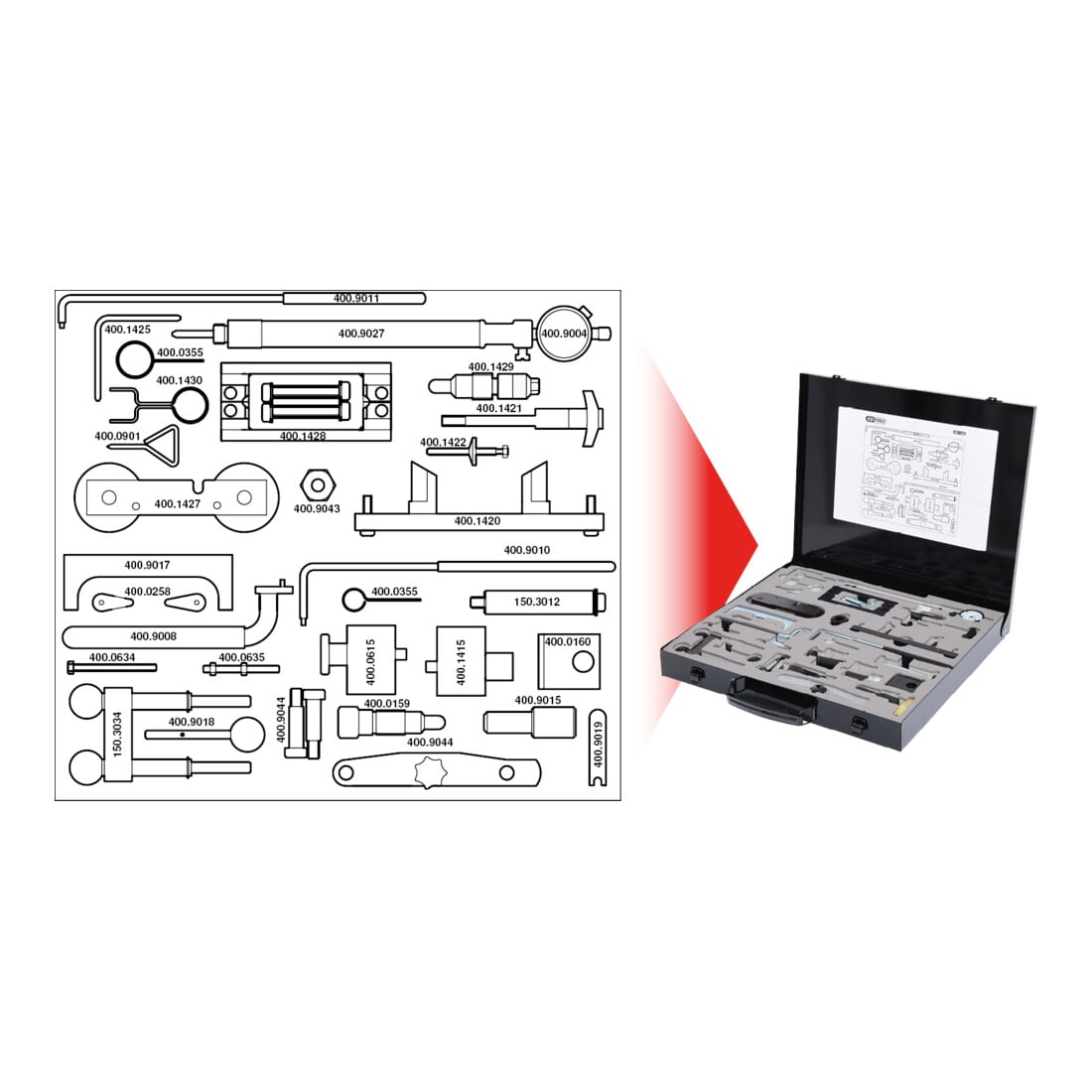 KS Tools Set di attrezzi VAG per regolazione motore, 35pz.