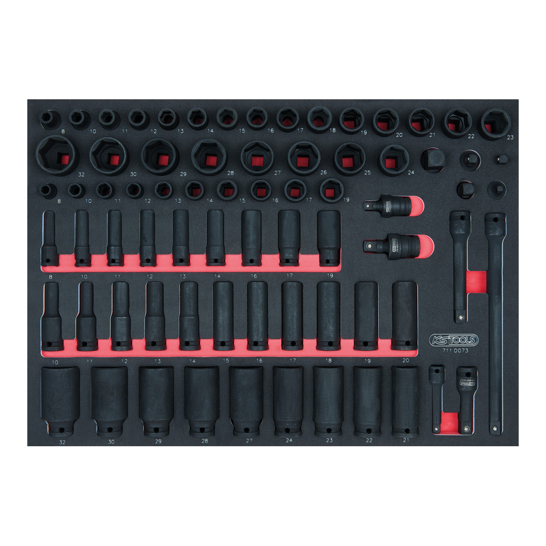 KS Tools Set di bussole elettriche 3/8"+1/2" SCS, 73pz. in modulo 1/1