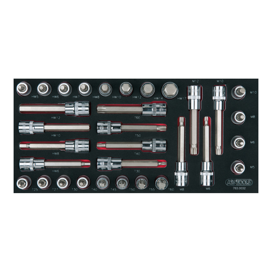 KS Tools Set di bussole per bit CHROMEplus SCS 1/2", 32pz., in modulo 1/3