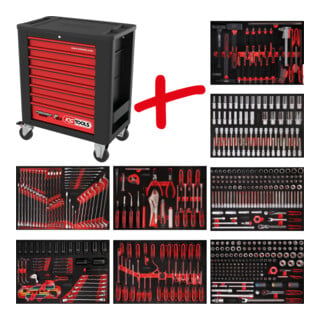 KS Tools Set di carrelli da officina Performanceplus P15, con 536 utensili, 8 cassetti