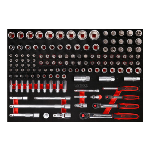 KS Tools Set di chiavi a bussola 1/4" + 3/8" + 1/2", con inserto di espanso, 139pz.