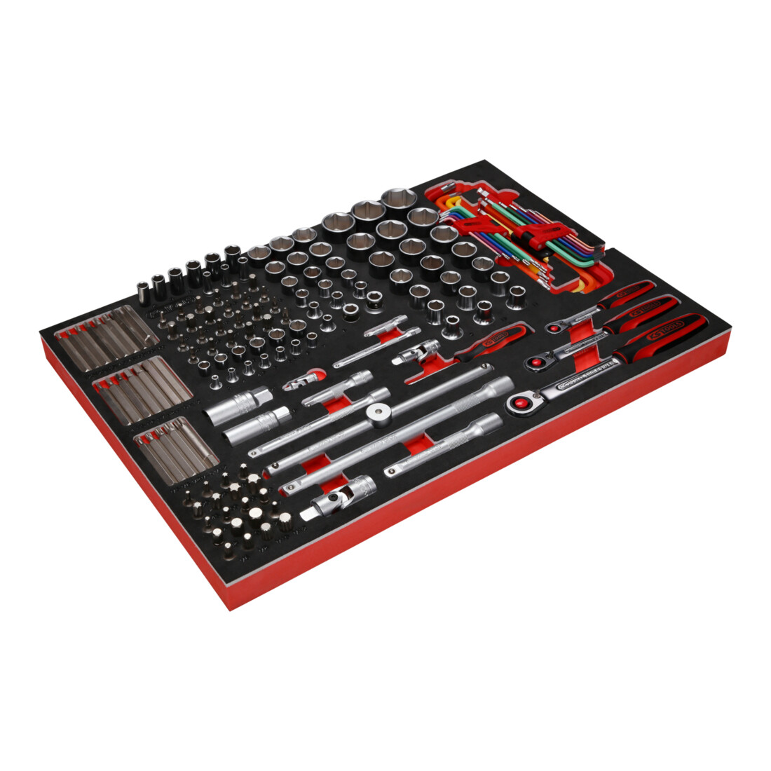 KS Tools Set di chiavi a bussola 1/4" + 3/8" + 1/2", con inserto di espanso, 159pz.