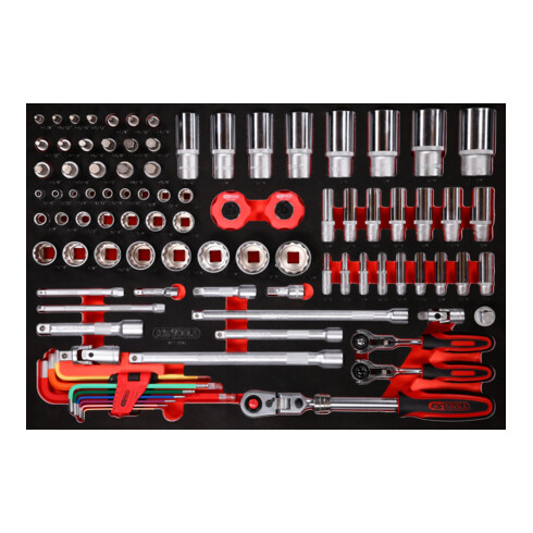 KS Tools Set di chiavi a bussola 1/4" + 3/8" + 1/2", con inserto di espanso, 92pz.