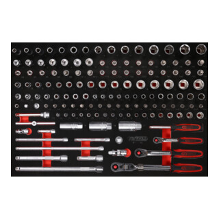 KS Tools Set di chiavi a bussola 1/4" + 3/8", con inserto di espanso, 142pz.