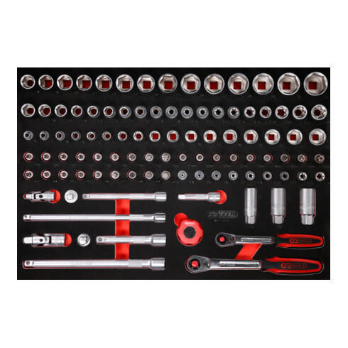 KS Tools Set di chiavi a bussola 3/8" + 1/2", con inserto di espanso, 101pz.