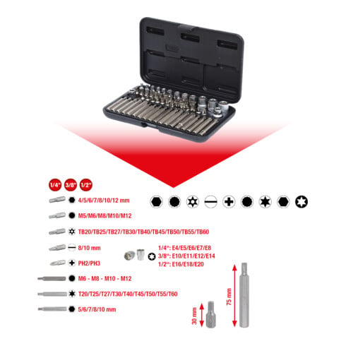 KS Tools Set di chiavi a bussola e bit TX 1/4"-1/2", 57pz.