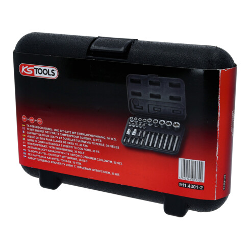KS Tools Set di chiavi a bussola e bit TX, 30pz. Punte con foro