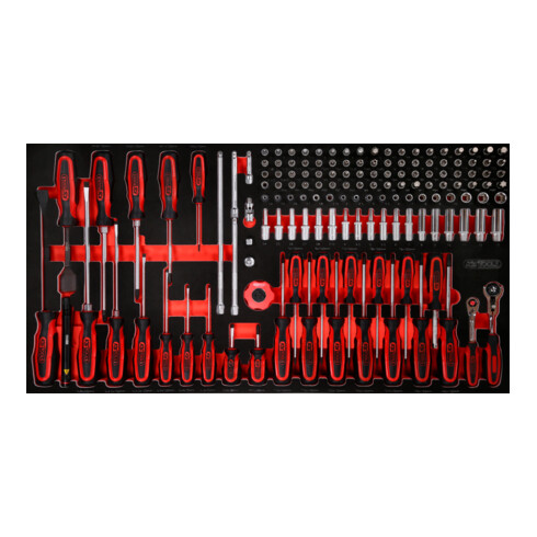 KS Tools Set di chiavi a bussola e cacciaviti 1/4", con inserto di espanso, 146pz.