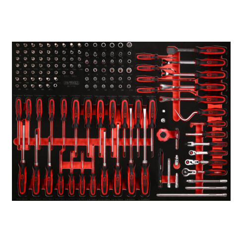 KS Tools Set di chiavi a bussola e giraviti 1/4", con inserto di espanso, 142pz.