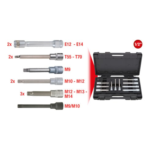 KS Tools Set di chiavi a bussola per viti a testa cilindrica 1/2", 11pz.