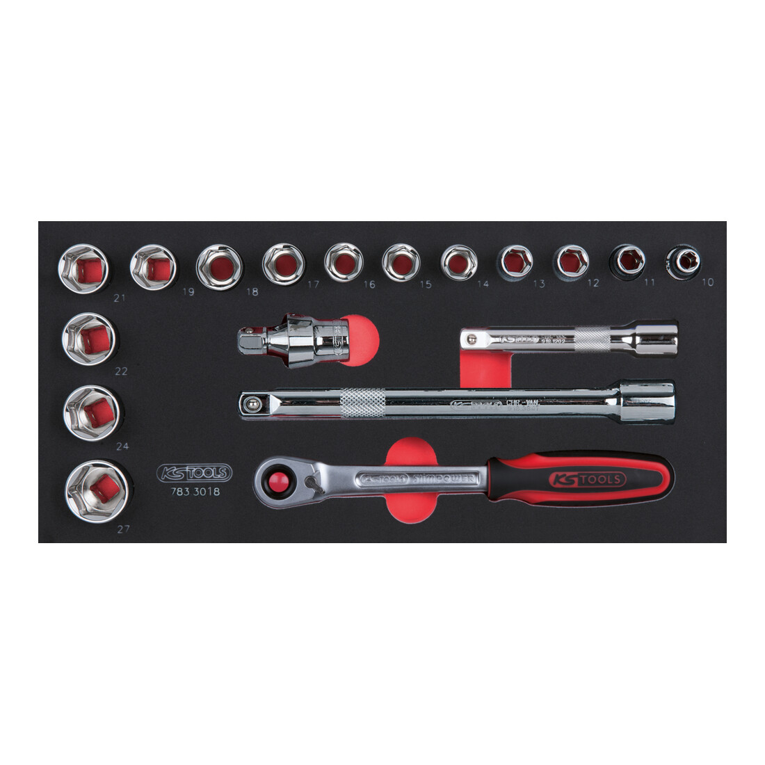 KS Tools Set di chiavi a bussola SCS CHROMEplus 1/2", 18pz. in modulo 1/3