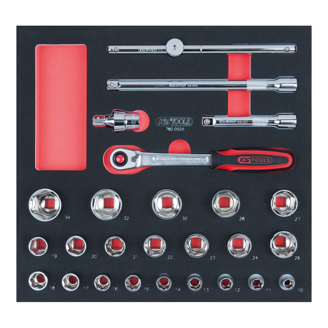 KS Tools Set di chiavi a bussola SCS CHROMEplus 1/2", 26pz. in modulo 2/3