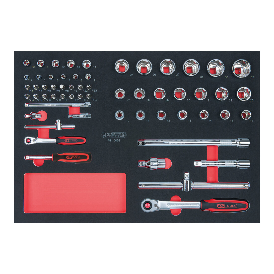 KS Tools Set di chiavi a bussola SCS CHROMEplus 1/4" + 1/2", 58pz. in modulo 1/1