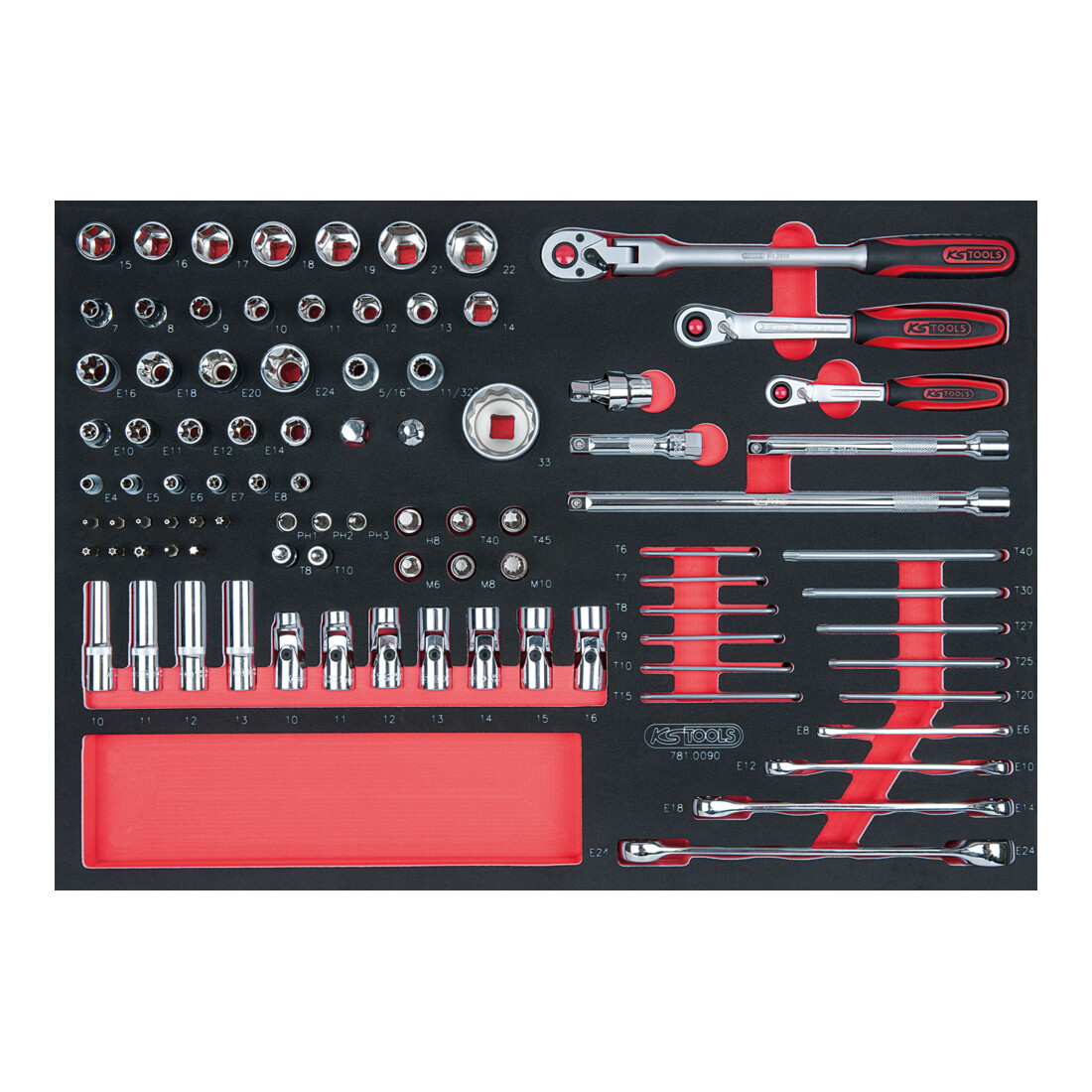 KS Tools Set di chiavi a bussola SCS CHROMEplus 1/4" + 1/2", 90pz. in modulo 1/1