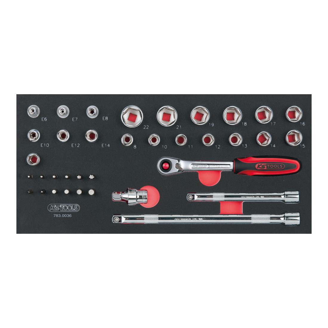 KS Tools Set di chiavi a bussola SCS CHROMEplus 3/8", 36pz. in modulo 1/3