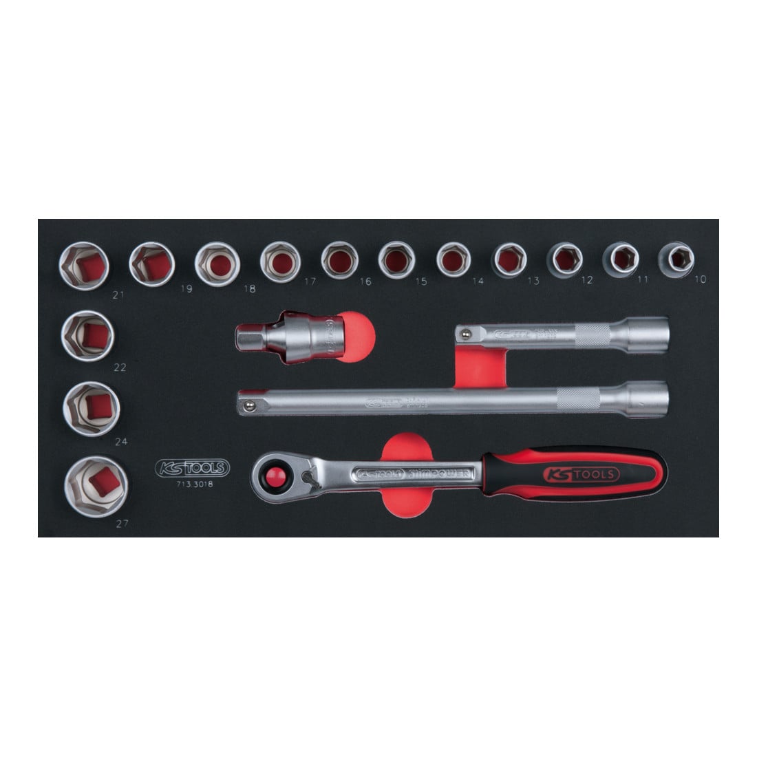 KS Tools Set di chiavi a bussola SCS1/2", 18pz. in modulo 1/3
