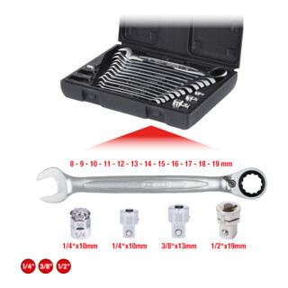KS Tools Set di chiavi combinate a cricchetto GEARplus, reversibili, 16pz.
