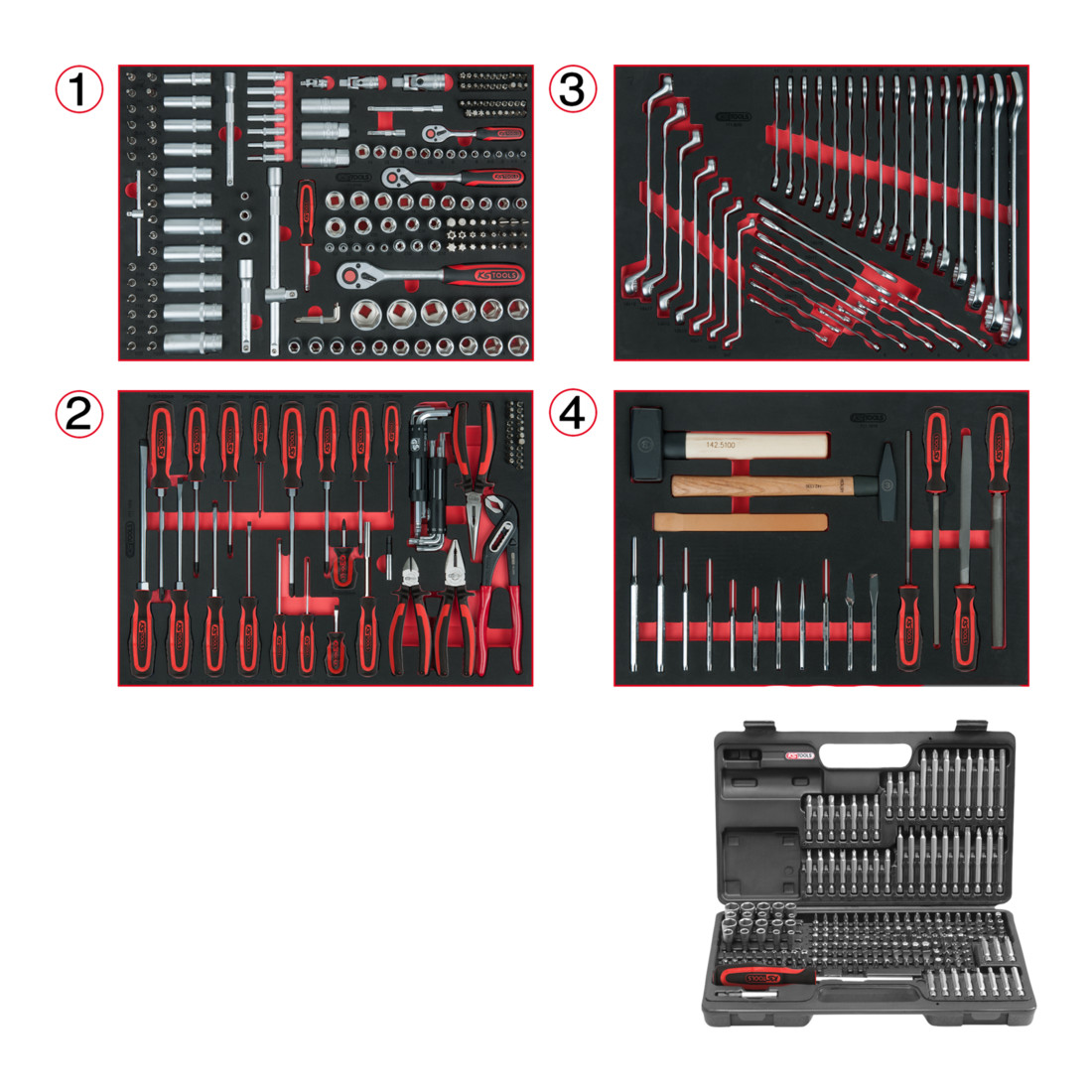 KS Tools Set di inserti sistema universale per 4 cassetti con 515 utensili premium