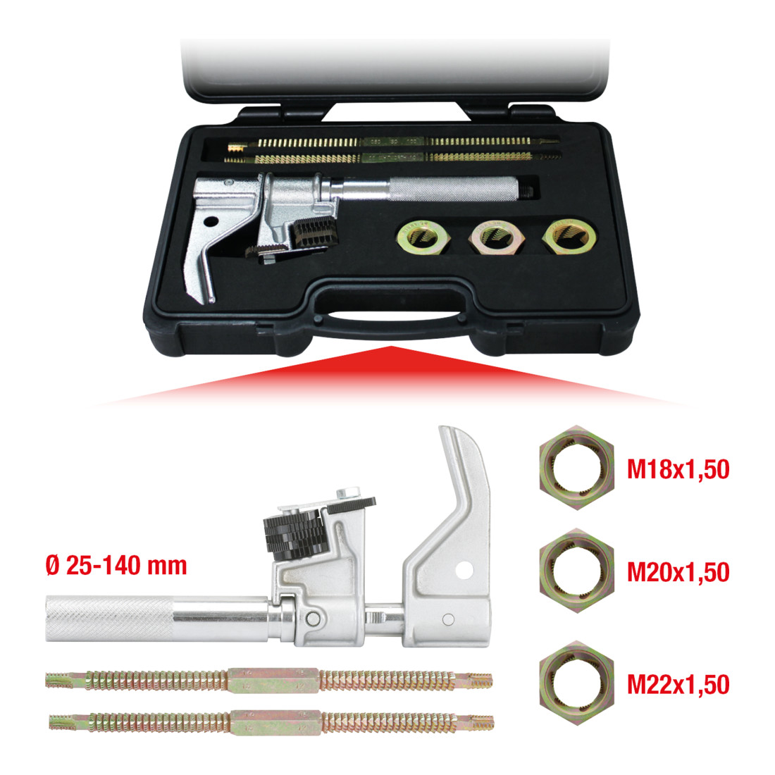 KS Tools Set di riparazione di filettature per filetti interni ed esterni, 25-140mm, 6pz.