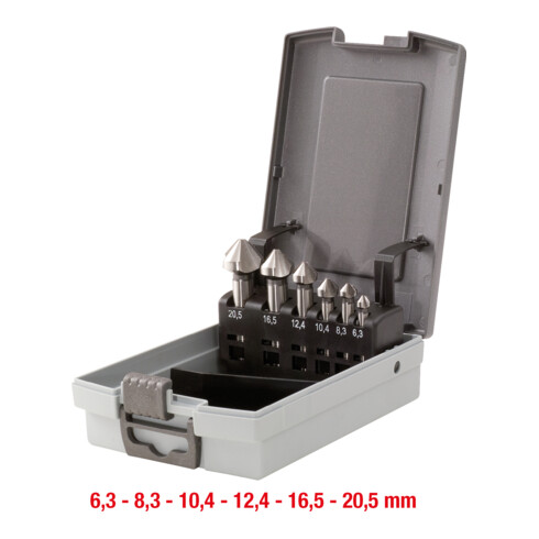 KS Tools Set di svasatori conici e di sbavatori HSS, valigetta in plastica, 6pz.