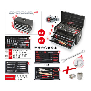 KS Tools Set di utensili universali 1/4"+1/2" CHROMEplus, 99pz.