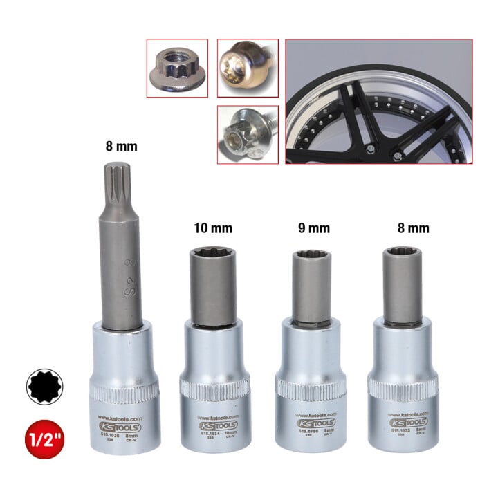 KS Tools Set dopsleutels voor meerdelige OZ lichtmetalen velgen, 4-dlg